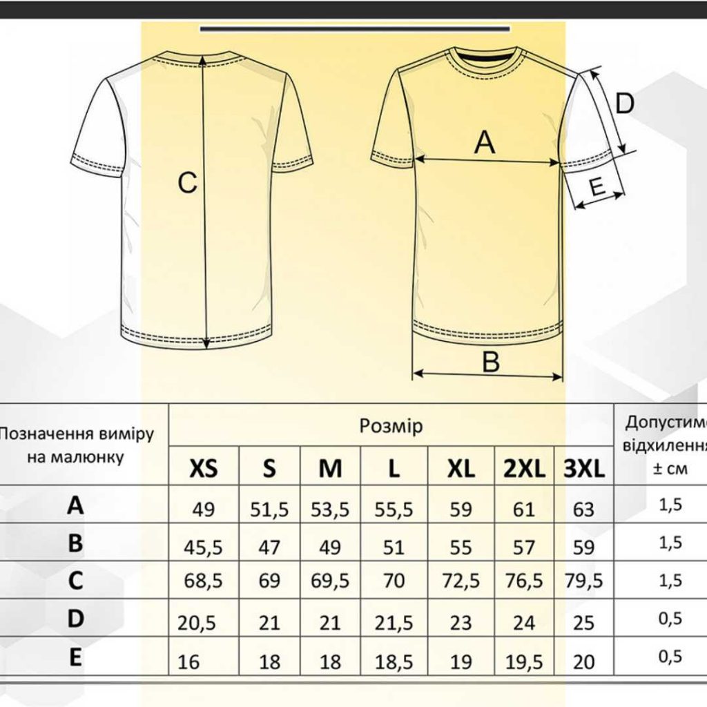 таблиця розмірів футболки арми